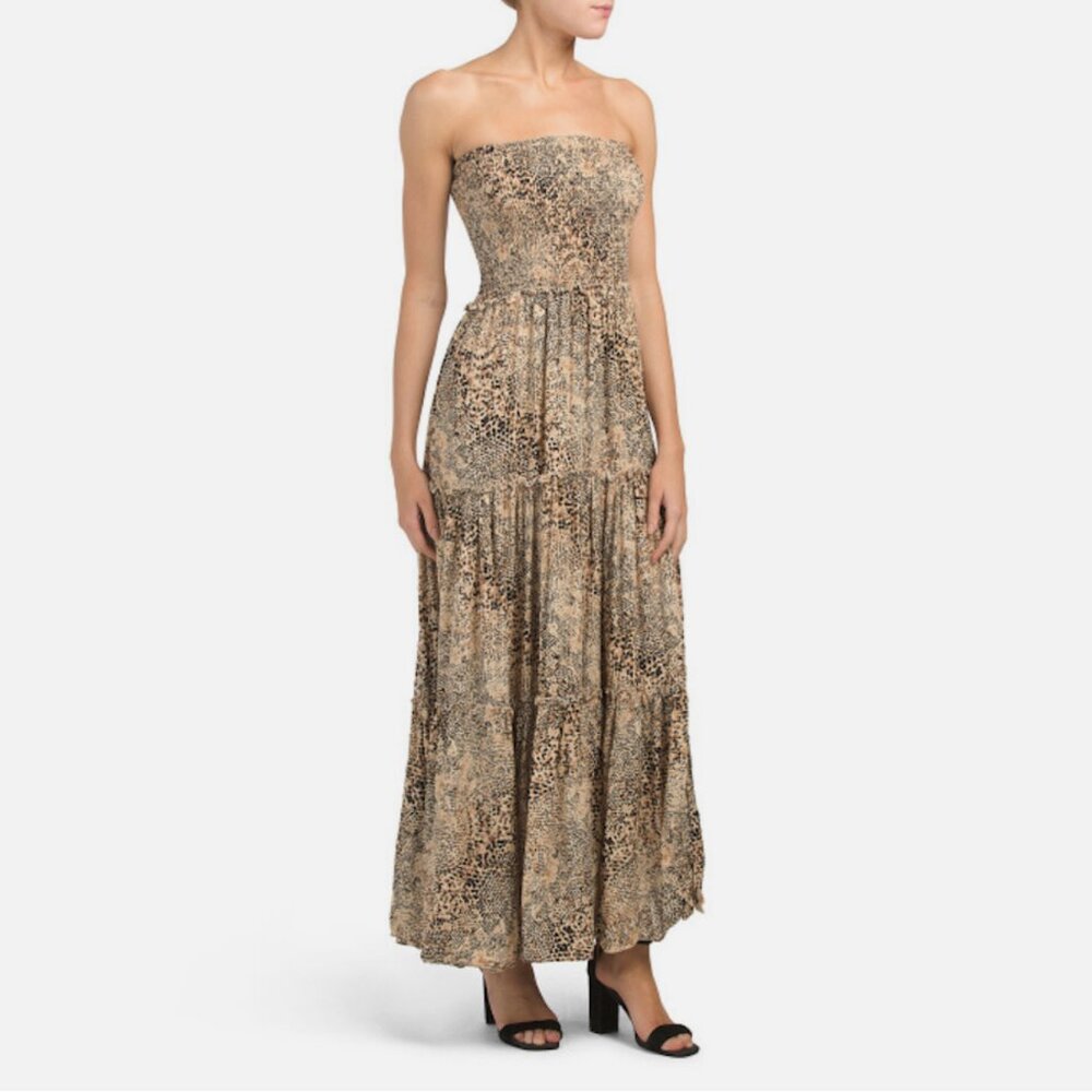 Abel The Label Strapless Animal Print Maxi Dress